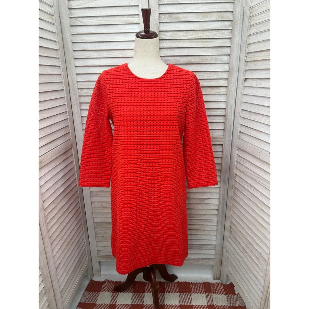 Kate Spade Shift Dress 8 Orange Textured Eyelet Mod Preppy Workwear